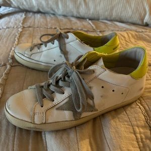 Women’s size 36 (6) Super-Star sneakers with neon yellow heel tab and sole